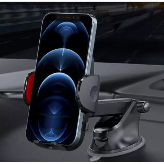 Suport auto pentru telefon reglabil, rotire 360 ° universal, sistem prindere bord si parbriz, prindere ferma si sigura, Negru Suport auto pentru telefon reglabil, rotire 360 ° universal, sistem prindere bord si parbriz, prindere ferma si sigura, Negru