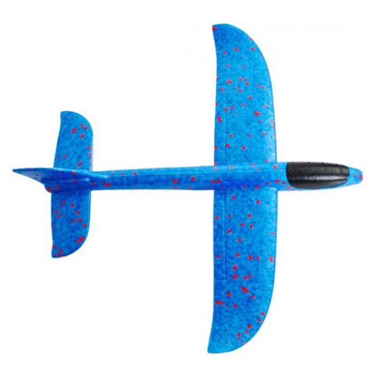 Avion planor din spuma rezistenta, albastru cu buline rosii