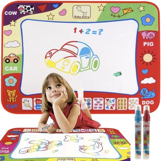 Covoras pentru desen cu apa, 78x58 cm si 2 markere pentru apa